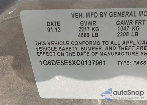 2012 Cadillac Cts Luxury из США, поврежденный, VIN 1G6DE5E5XC0137961